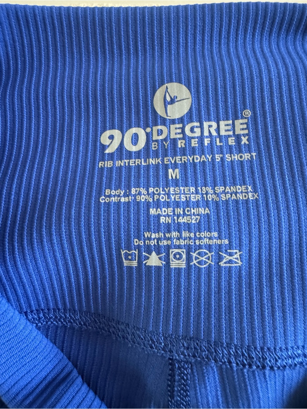 90 Degree By Reflex Ribbed High-Waist Bike Shorts — Black & Blue - Picture 3 of 6